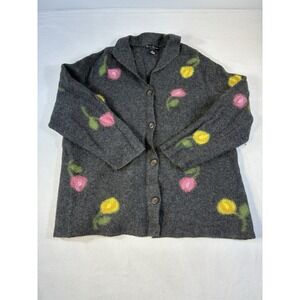 Vintage Mercer & Madison Woman 3X Cardigan Gray Wool Mohair Blend Floral